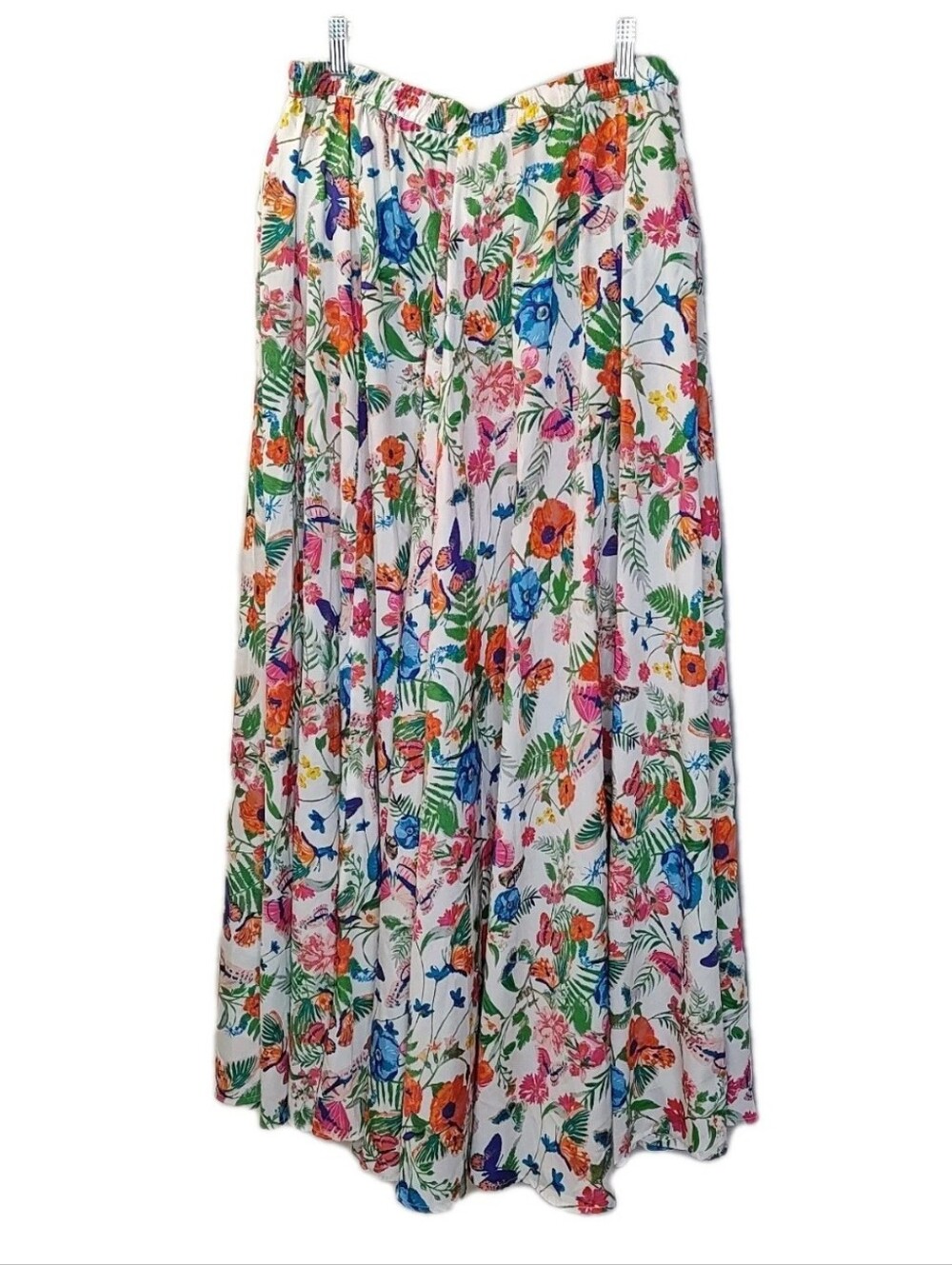 Cupio Long Maxi Cover-up Skirt M White Butterfly Garden Floral Fairy Whimisical